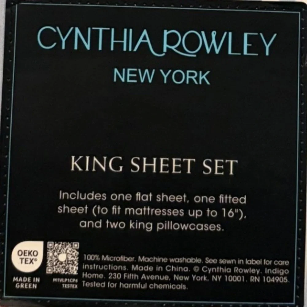 Cynthia Rowley King Sheet Set Blue White Stripe Red Lobster Coastal Nautical 4pc